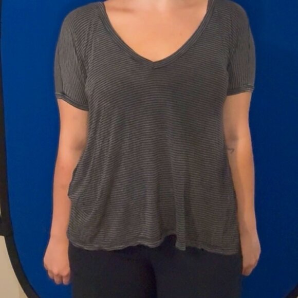 Brandy Melville Dark Grey Striped Top, One Size - Picture 1 of 5
